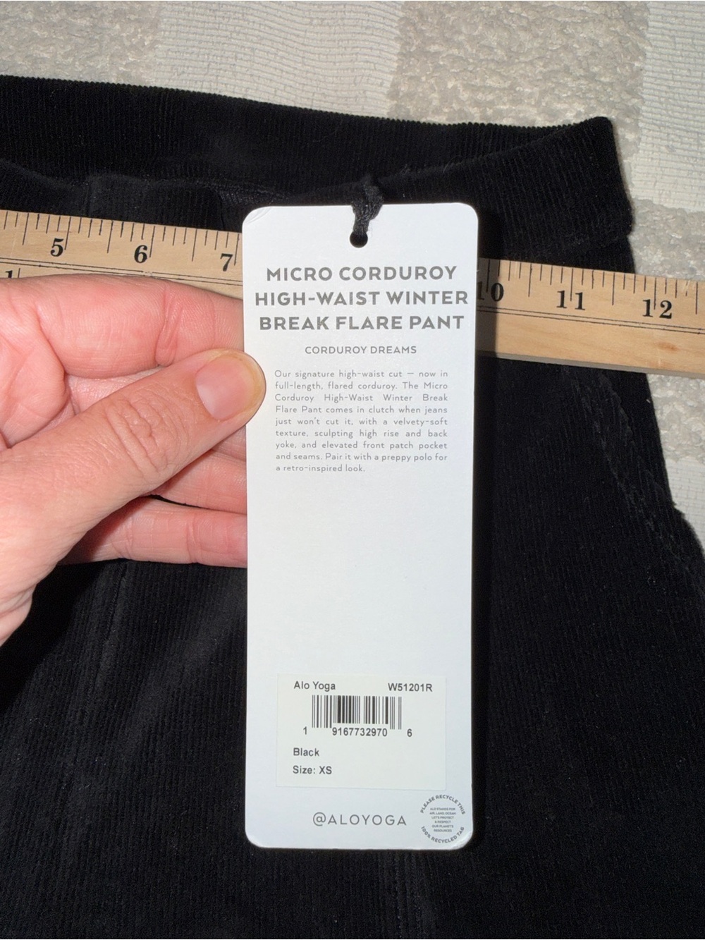 Alo Yoga Micro Corduroy High-Waist Winter Break Flare Pant Black W51201R XS - Picture 6 of 6